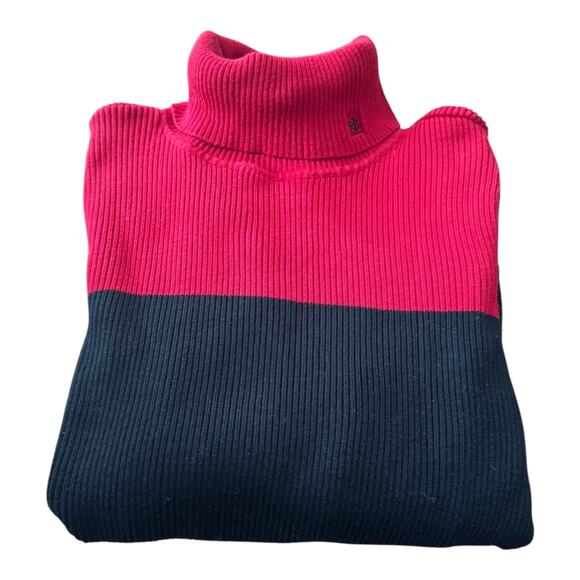 Ralph Lauren cotton color block ribbed turtleneck red black large - Picture 6 of 7
